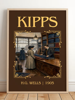 Kipps Classic Book Art Print by H.G. Wells – framed print leaning on a wooden floor