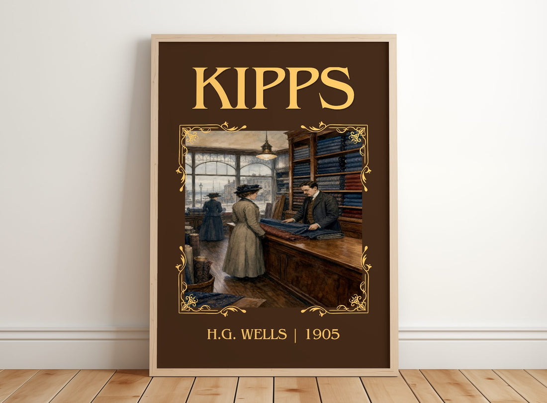 Kipps Classic Book Art Print by H.G. Wells – framed print leaning on a wooden floor