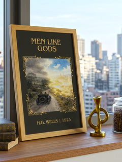 Men Like Gods Classic Book Art Print by H.G. Wells – framed print on a city-view windowsill