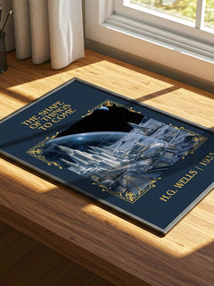 The Shape Of Things To Come Classic Book Art Print by H.G. Wells – print on a sunlit desk