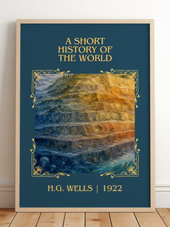 A Short History Of The World Classic Book Art Print by H.G. Wells – framed print leaning on a wooden floor