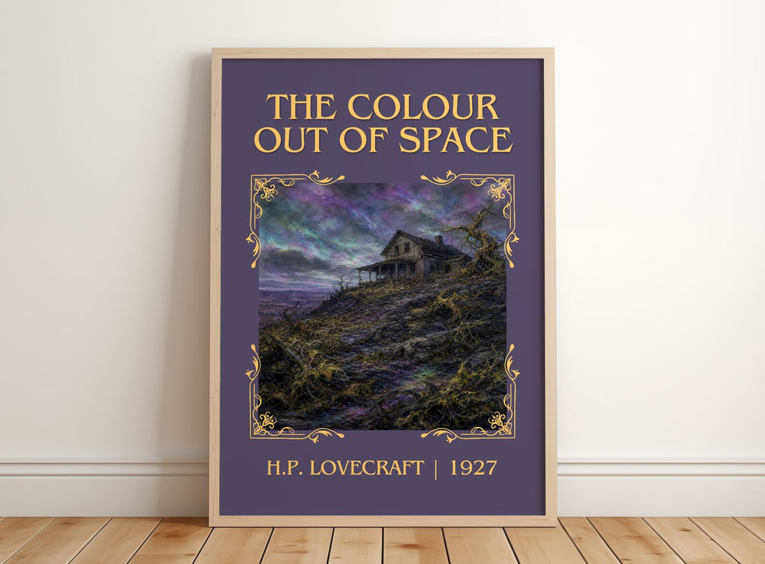 The Colour Out Of Space Classic Book Art Print by H.P. Lovecraft – framed print leaning on a wooden floor