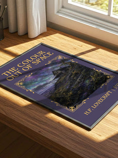 The Colour Out Of Space Classic Book Art Print by H.P. Lovecraft – print on a sunlit desk