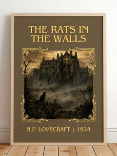 The Rats In The Walls Classic Book Art Print by H.P. Lovecraft – framed print leaning on a wooden floor