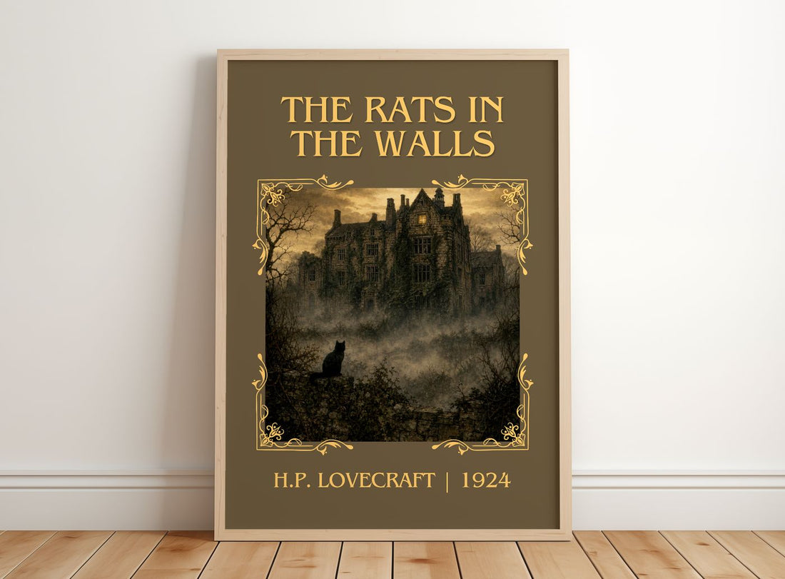 The Rats In The Walls Classic Book Art Print by H.P. Lovecraft – framed print leaning on a wooden floor