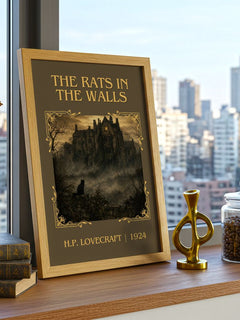 The Rats In The Walls Classic Book Art Print by H.P. Lovecraft – framed print on a city-view windowsill