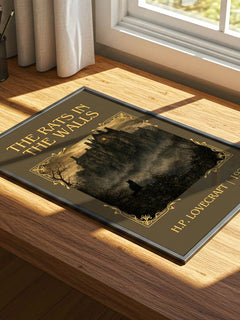 The Rats In The Walls Classic Book Art Print by H.P. Lovecraft – print on a sunlit desk