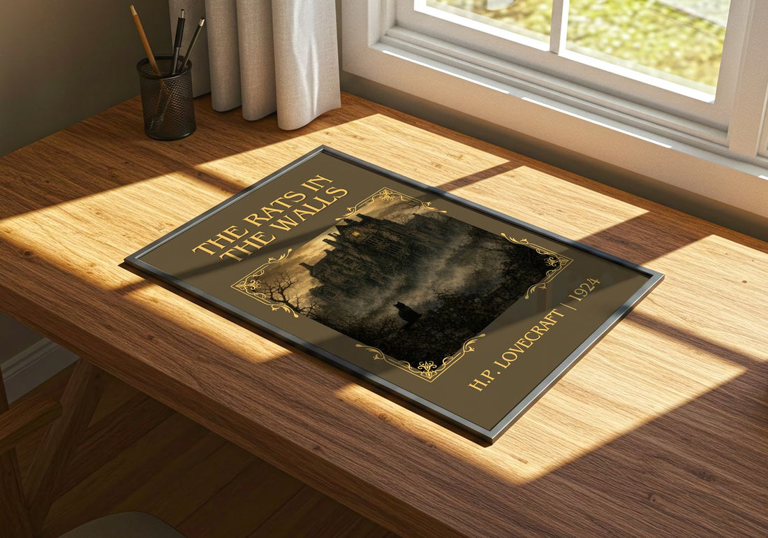 The Rats In The Walls Classic Book Art Print by H.P. Lovecraft – print on a sunlit desk