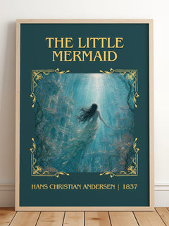 The Little Mermaid Classic Book Art Print by Hans Christian Andersen – framed print leaning on a wooden floor