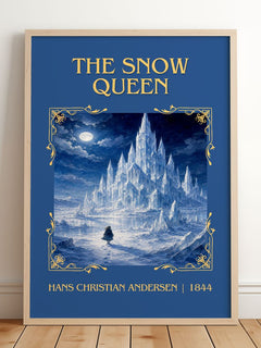 The Snow Queen Classic Book Art Print by Hans Christian Andersen – framed print leaning on a wooden floor