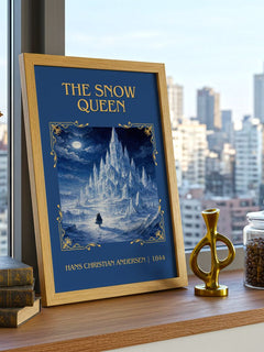The Snow Queen Classic Book Art Print by Hans Christian Andersen – framed print on a city-view windowsill