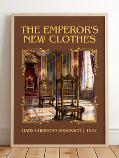 Emperor's New Clothes Classic Book Art Print by H. Andersen – framed print leaning on a wooden floor