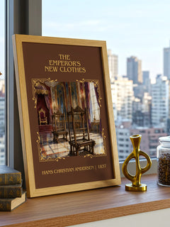 Emperor's New Clothes Classic Book Art Print by H. Andersen – framed print on a city-view windowsill