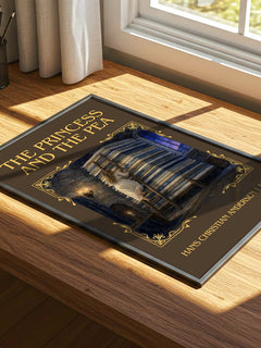 Princess And The Pea Classic Book Art Print by Hans Christian Andersen – print on a sunlit desk