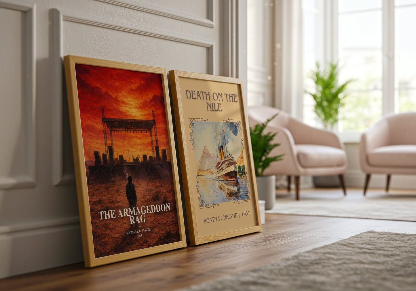 The Armageddon Rag watercolour print framed by window – literary home decor