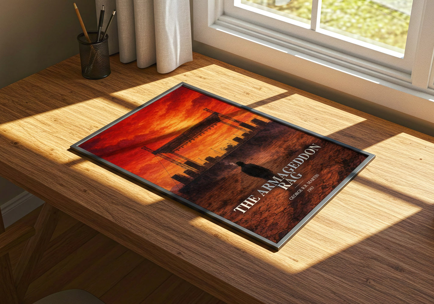 The Armageddon Rag watercolour book poster framed on wall – sci fi wall art