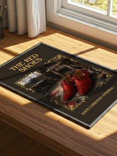 The Red Shoes Classic Book Art Print by Hans Christian Andersen – print on a sunlit desk