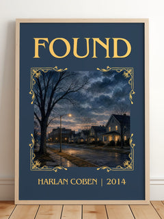 Found Classic Book Art Print by Harlan Coben – framed print leaning on a wooden floor