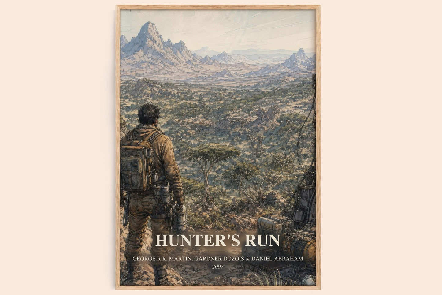 Hunter'S Run watercolour book poster by George R.R. Martin, Gardner Dozois & Daniel Abraham – framed literary art print