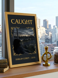 Caught Classic Book Art Print by Harlan Coben – framed print on a city-view windowsill