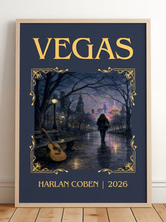 Vegas Classic Book Art Print by Harlan Coben – framed print leaning on a wooden floor