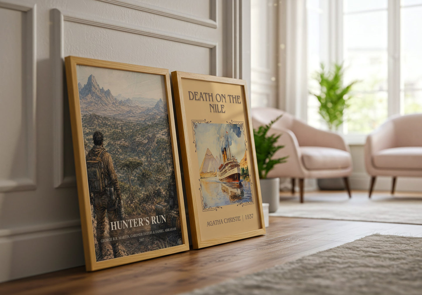 Hunter'S Run watercolour print framed by window – literary home decor