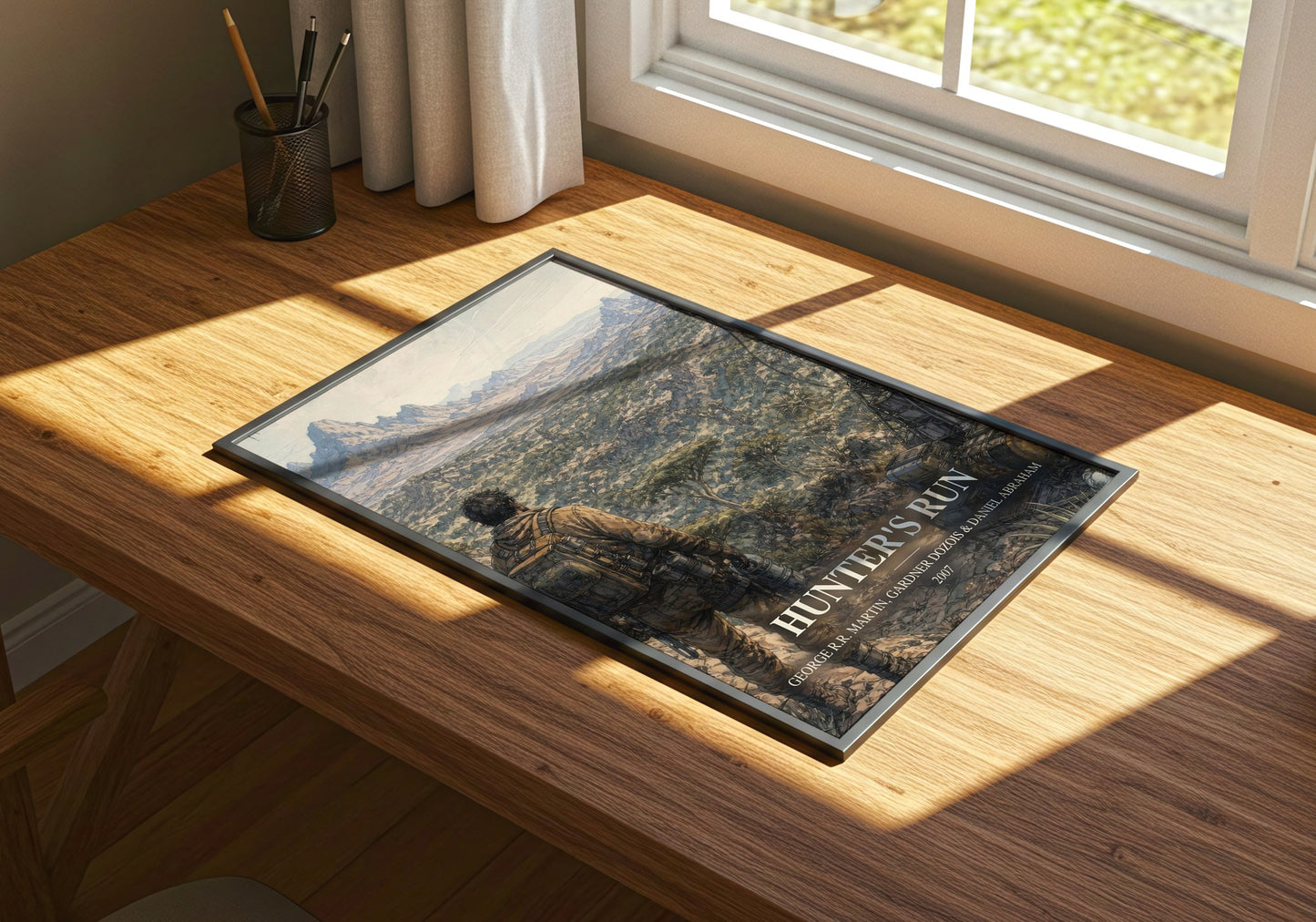 Hunter'S Run watercolour book poster framed on wall – sci fi wall art