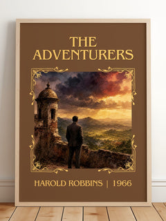 The Adventurers Classic Book Art Print by Harold Robbins – framed print leaning on a wooden floor