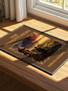 The Adventurers Classic Book Art Print by Harold Robbins – print on a sunlit desk
