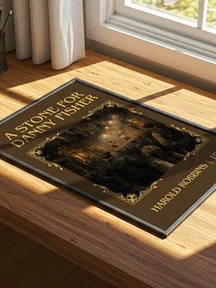 A Stone For Danny Fisher Classic Book Art Print by Harold Robbins – print on a sunlit desk
