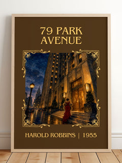 79 Park Avenue Classic Book Art Print by Harold Robbins – framed print leaning on a wooden floor