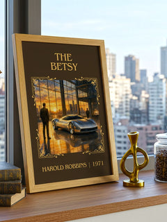 The Betsy Classic Book Art Print by Harold Robbins – framed print on a city-view windowsill