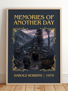 Memories Of Another Day Classic Book Art Print by Harold Robbins – framed print leaning on a wooden floor