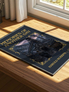 Memories Of Another Day Classic Book Art Print by Harold Robbins – print on a sunlit desk