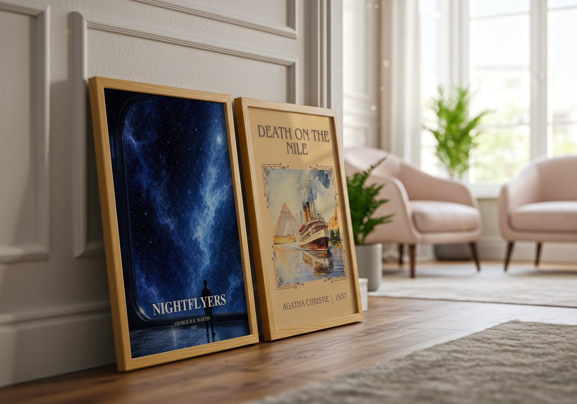 Nightflyers watercolour print framed by window – literary home decor