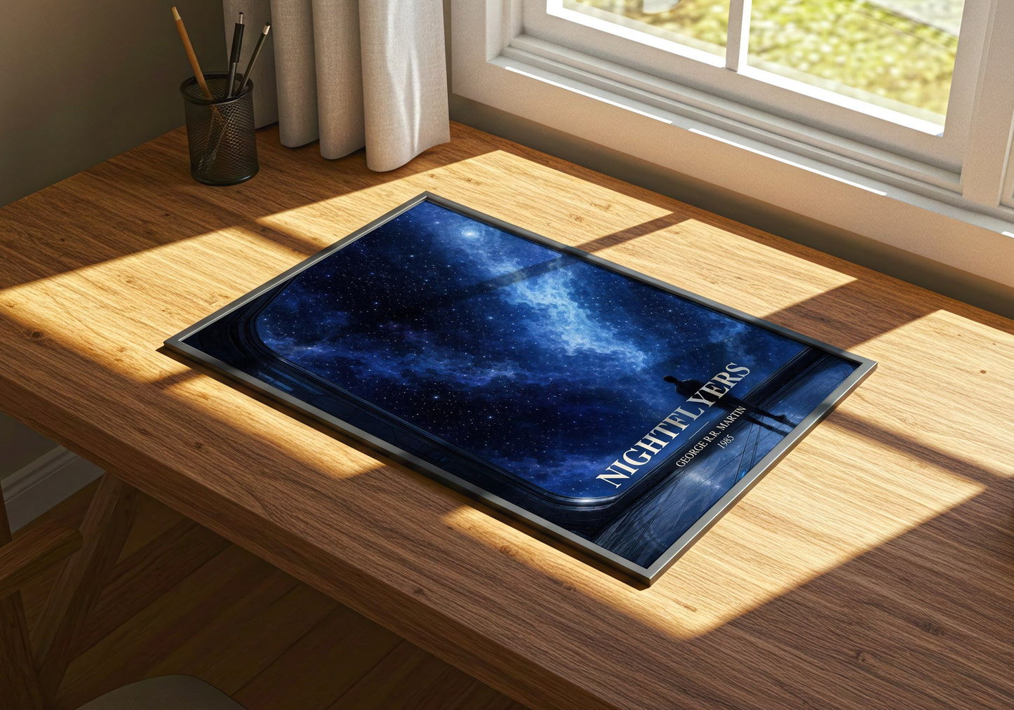 Nightflyers watercolour book poster framed on wall – sci fi wall art