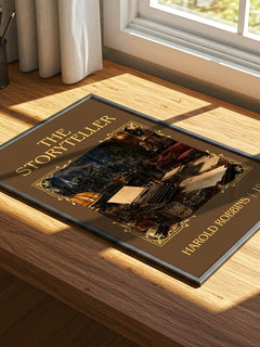 The Storyteller Classic Book Art Print by Harold Robbins – print on a sunlit desk