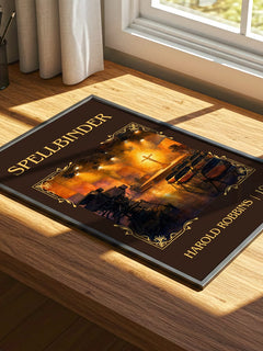 Spellbinder Classic Book Art Print by Harold Robbins – print on a sunlit desk