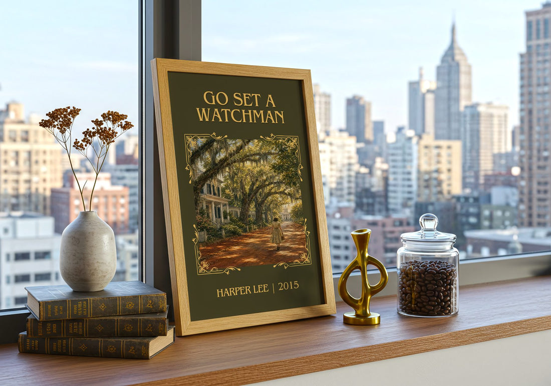 Go Set A Watchman Classic Book Art Print by Harper Lee – framed print on a city-view windowsill