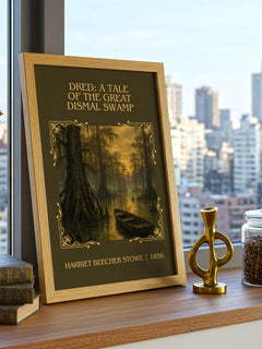 Dred: A Tale Of The Great Dismal Swamp Classic Book Art Print by Harriet Beecher Stowe – framed print on a city-view windowsill