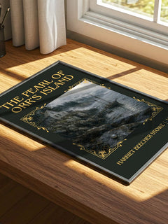 Pearl Of Orr's Island Classic Book Art Print by Harriet Beecher Stowe – print on a sunlit desk