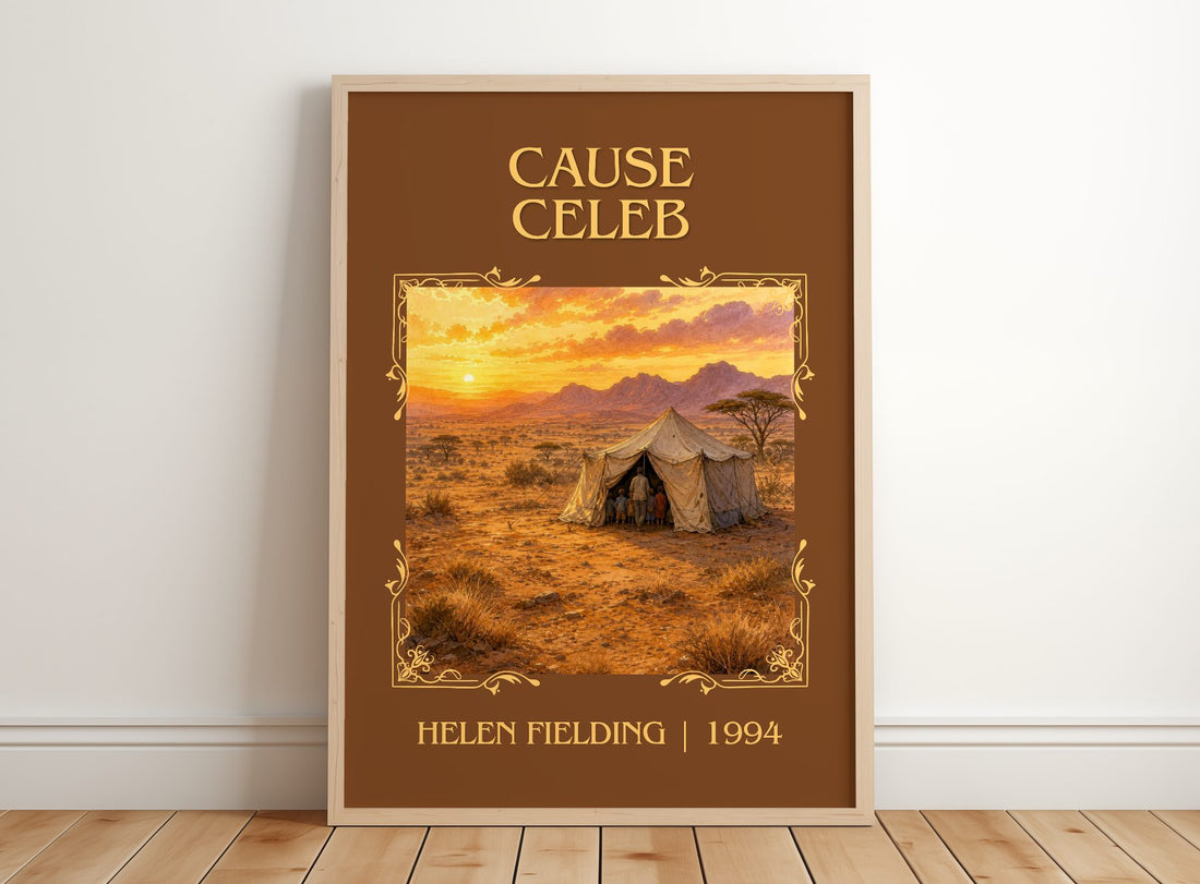 Cause Celeb Classic Book Art Print by Helen Fielding – framed print leaning on a wooden floor