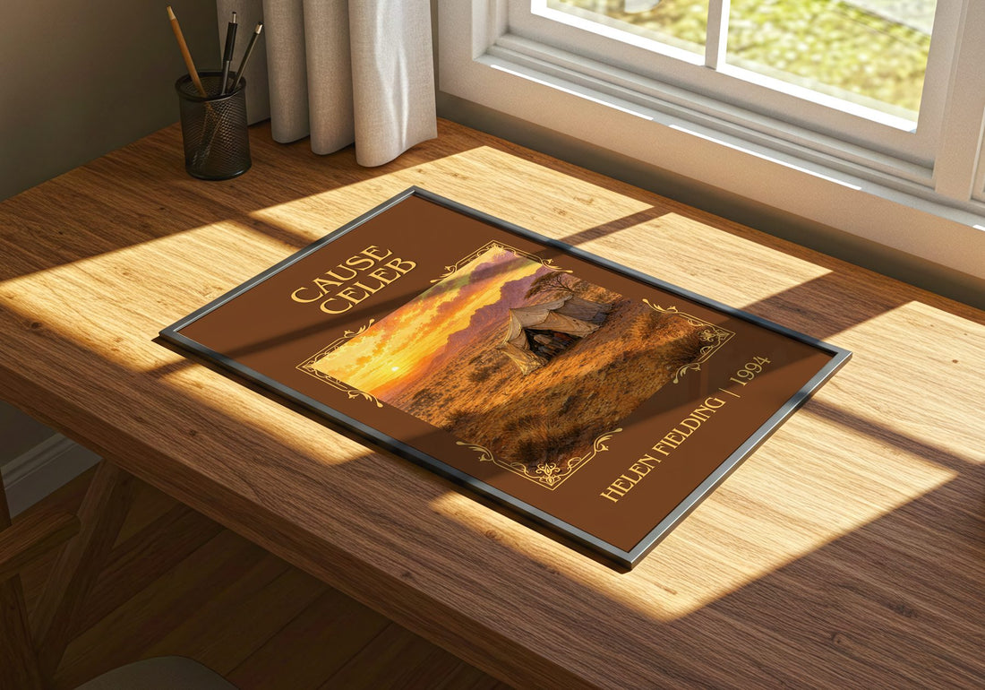 Cause Celeb Classic Book Art Print by Helen Fielding – print on a sunlit desk