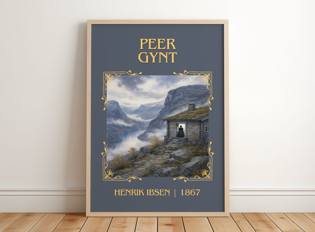 Peer Gynt Classic Book Art Print by Henrik Ibsen – framed print leaning on a wooden floor