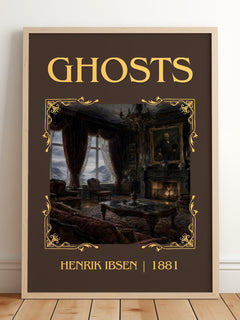 Ghosts Classic Book Art Print by Henrik Ibsen – framed print leaning on a wooden floor