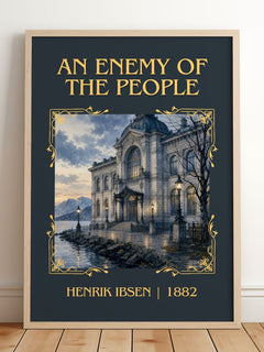 An Enemy Of The People Classic Book Art Print by Henrik Ibsen – framed print leaning on a wooden floor