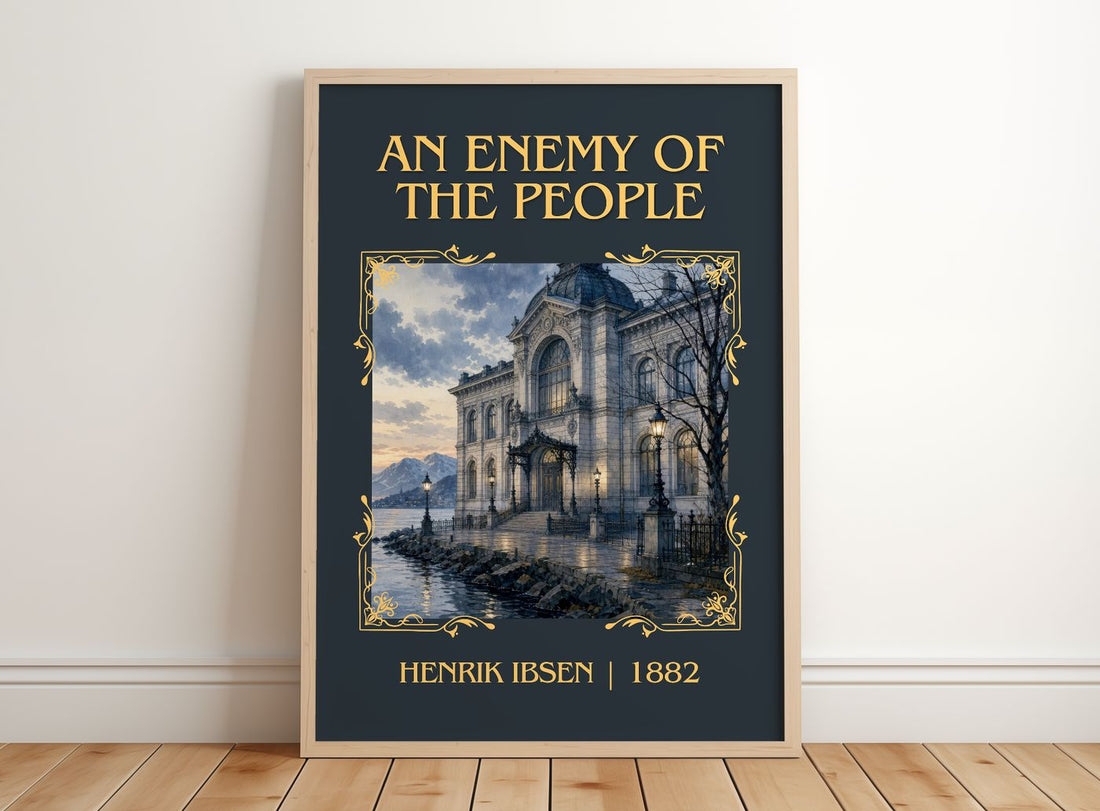 An Enemy Of The People Classic Book Art Print by Henrik Ibsen – framed print leaning on a wooden floor