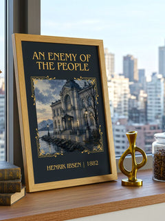 An Enemy Of The People Classic Book Art Print by Henrik Ibsen – framed print on a city-view windowsill