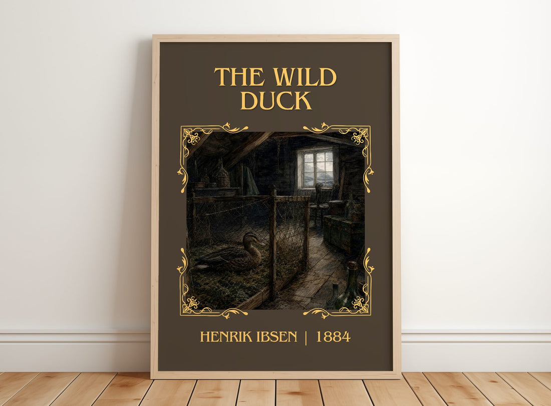 The Wild Duck Classic Book Art Print by Henrik Ibsen – framed print leaning on a wooden floor