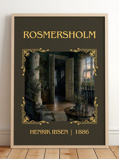 Rosmersholm Classic Book Art Print by Henrik Ibsen – framed print leaning on a wooden floor